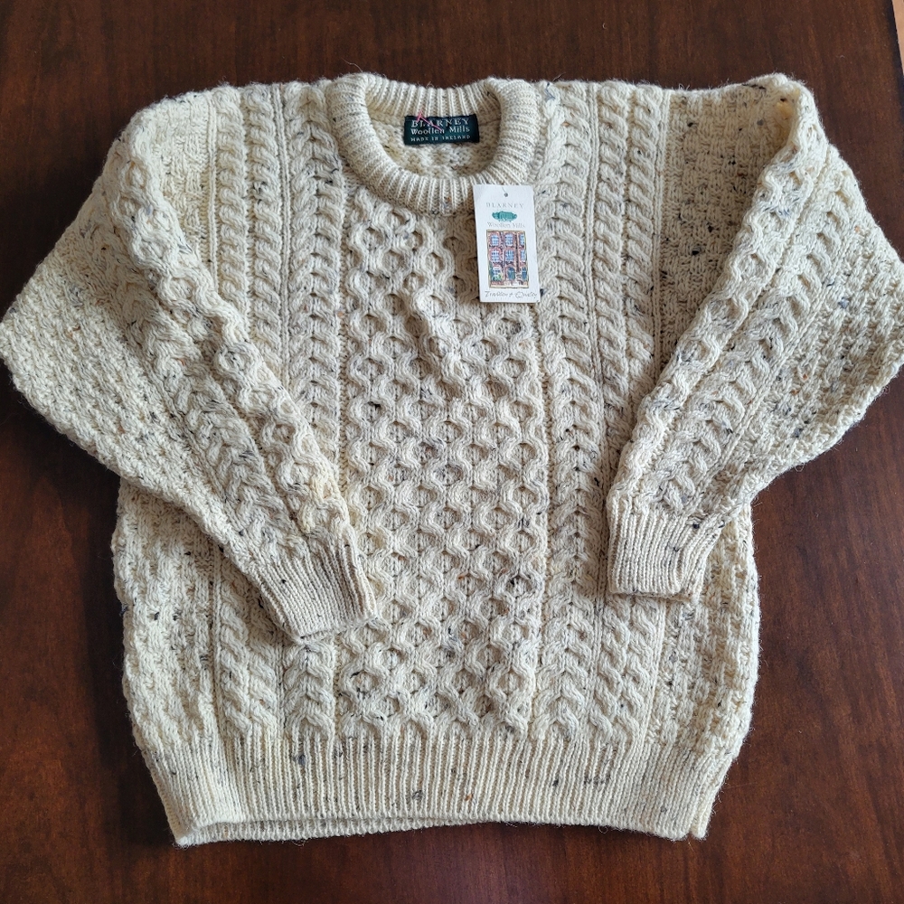 Blarney Woolen Mills Cream Cable Wool Knit Sweater Girls XL